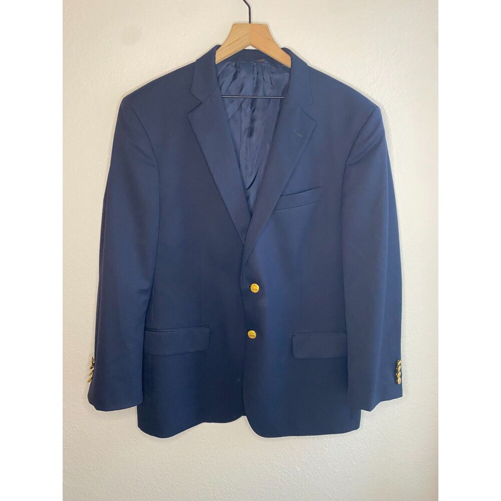 Brooks Brothers Madison Fit 44S Navy Blue Wool Blazer Gold Crest Button Jacket